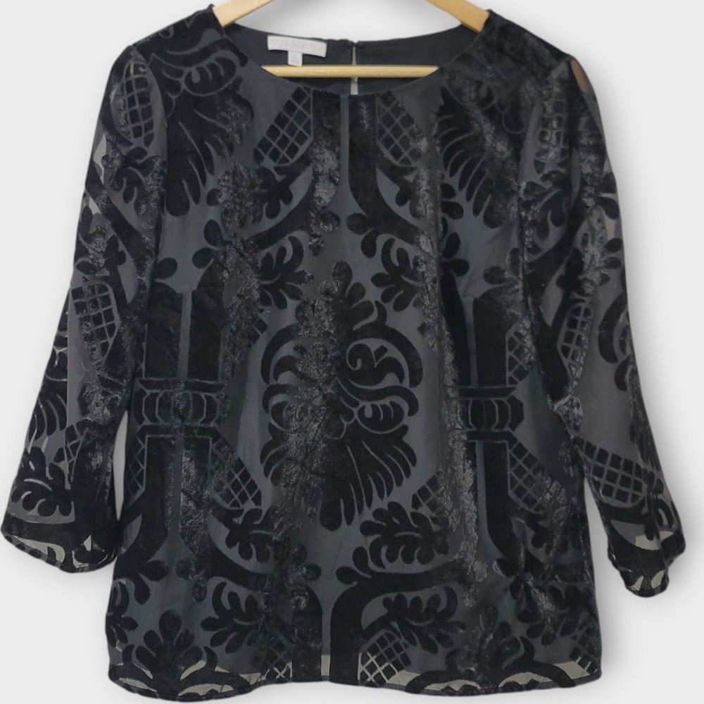 RSVP by Talbots Velvet Burnout Blouse Womens‎ Medium Black Damask Evening Event